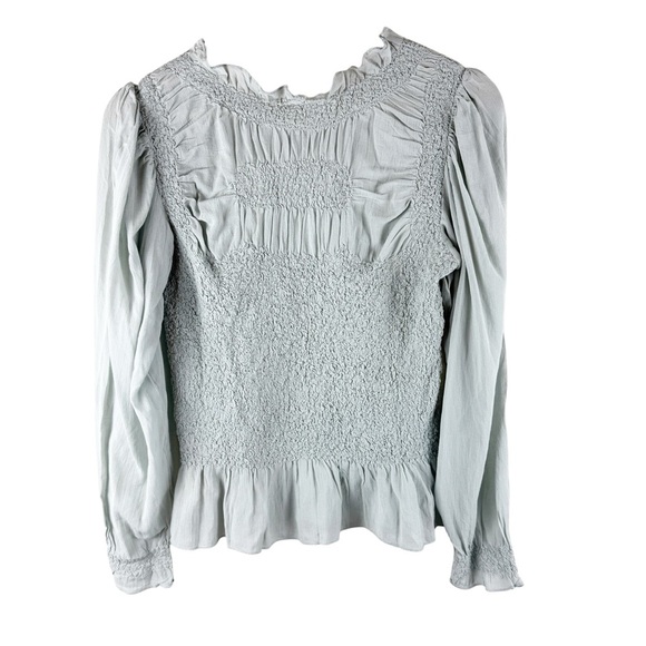 By Anthropologie Balloon-Sleeve Smocked Peplum Blouse Top Long Sleeve - Picture 4 of 8